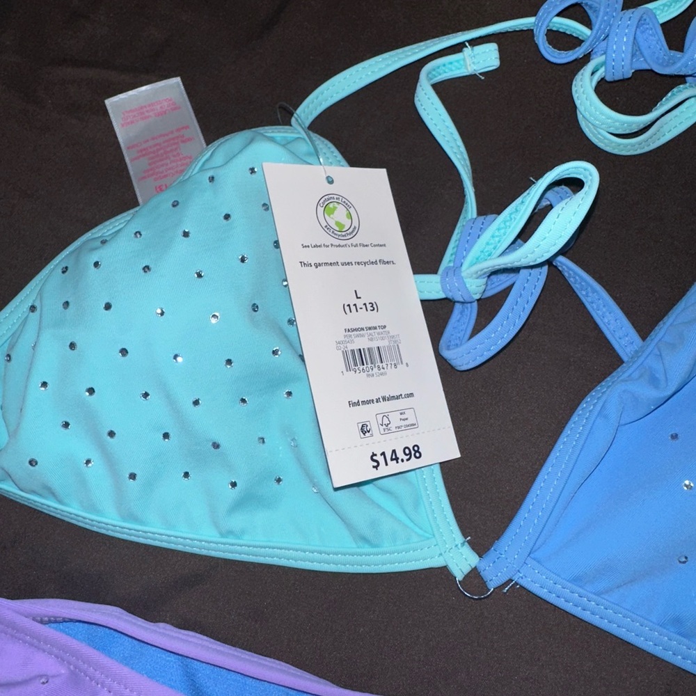 Tri-Color Rhinestone Bikini Set - Lavender, Blue & Mint - Picture 2 of 4